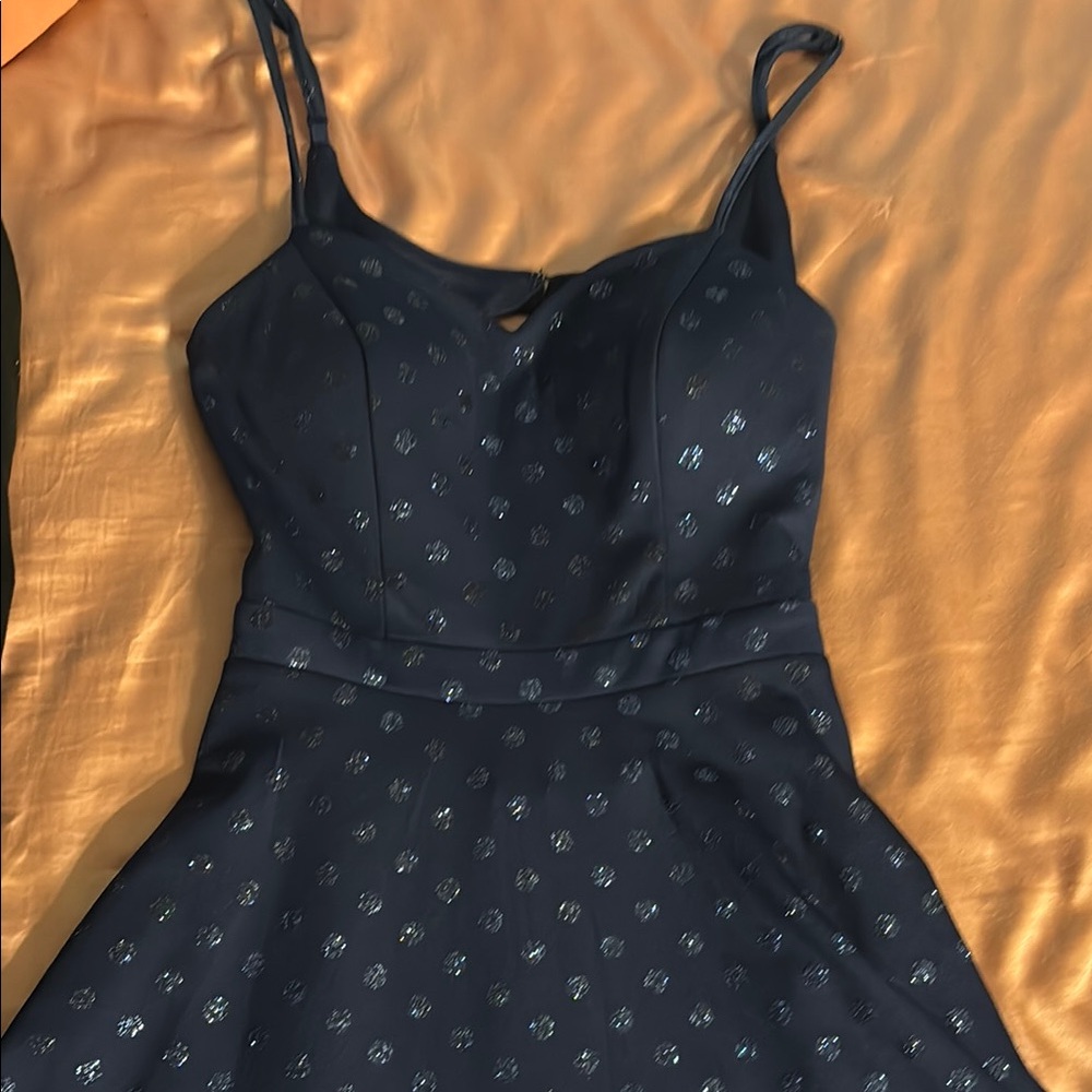 Elegant Dark Blue Dress with Dots